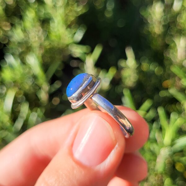 Bague en Argent 925, demin-jonc. Opale ovalebleu de lightning ridge en Australie